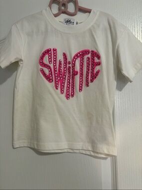 Lola + The Boys White Tee with Pink Rhinestone 'SWIFTIE' Heart